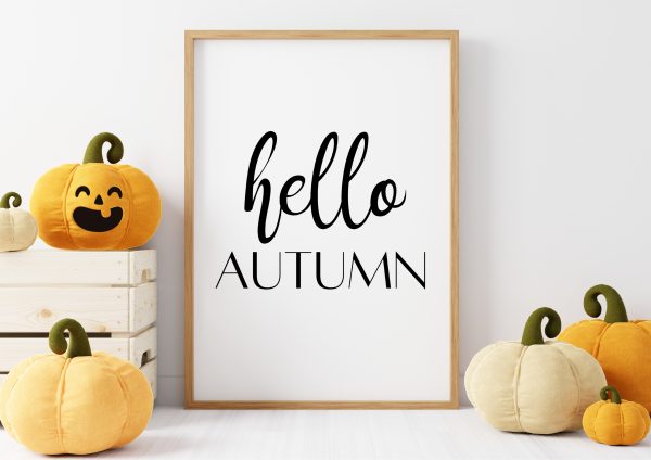 Hello Autumn: Cosy Autumn Home or office Wall Art (Digital Download A4 JPG File)